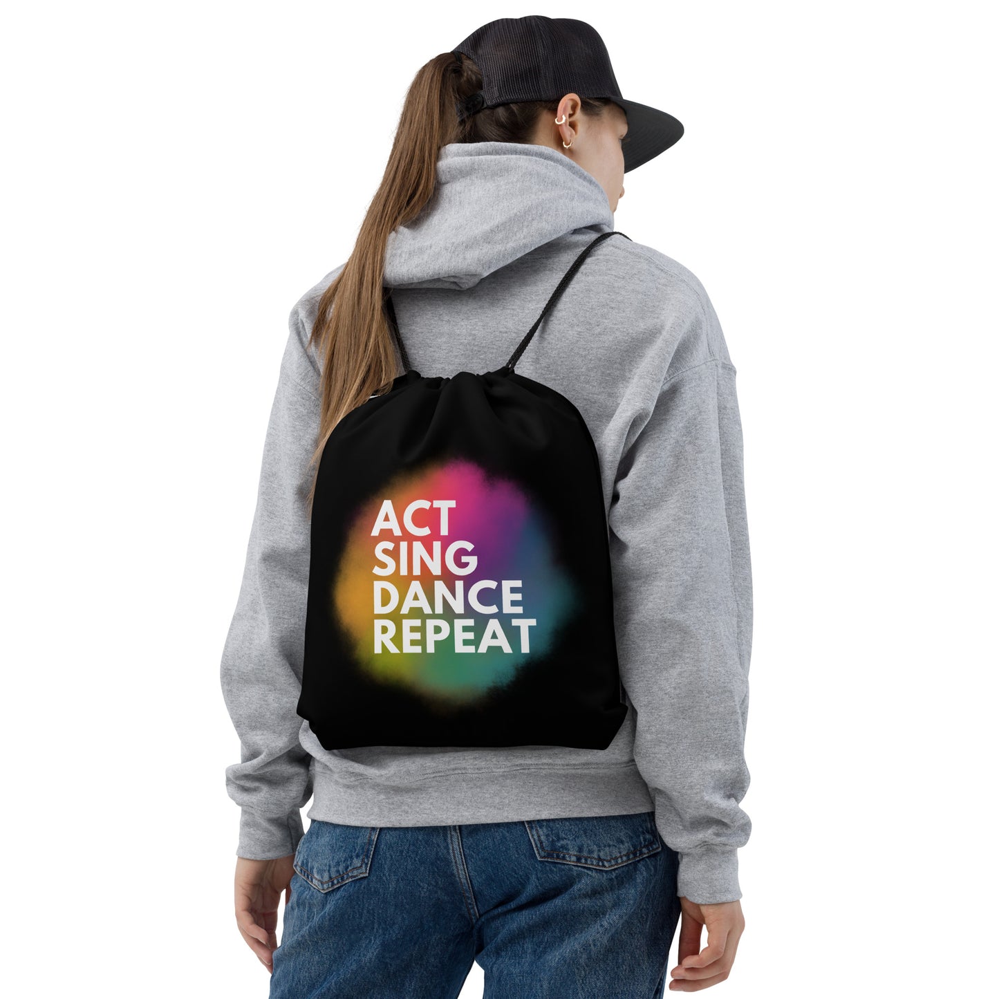 Act Sing Dance Repeat Bag, Musical Drawstring, Drama Performer Backpack, Theater Gift, Rehearsal Gear