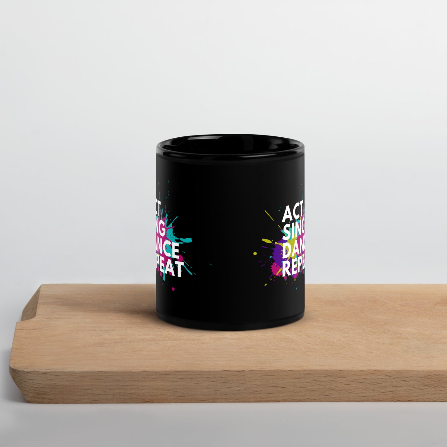 Theater Lover Mug, 'Act Sing Dance Repeat' Black Glossy Mug, Drama & Musicals Coffee Cup, Theater Student Gift