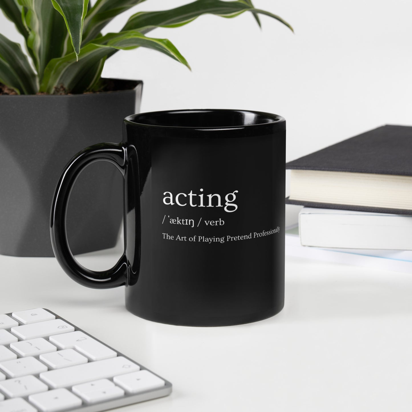 Theater Lover Glossy Black Mug, Acting Definition Mug, Acting Gift, Musicals Mug, Plays Lover Gift