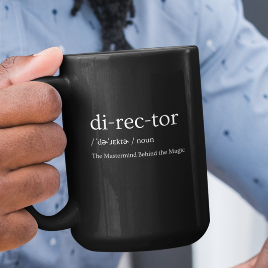 Director Definition Black Glossy Mug, Theater Gift for Drama Lover, Plays Enthusiast, Theater Student, Funny Gift