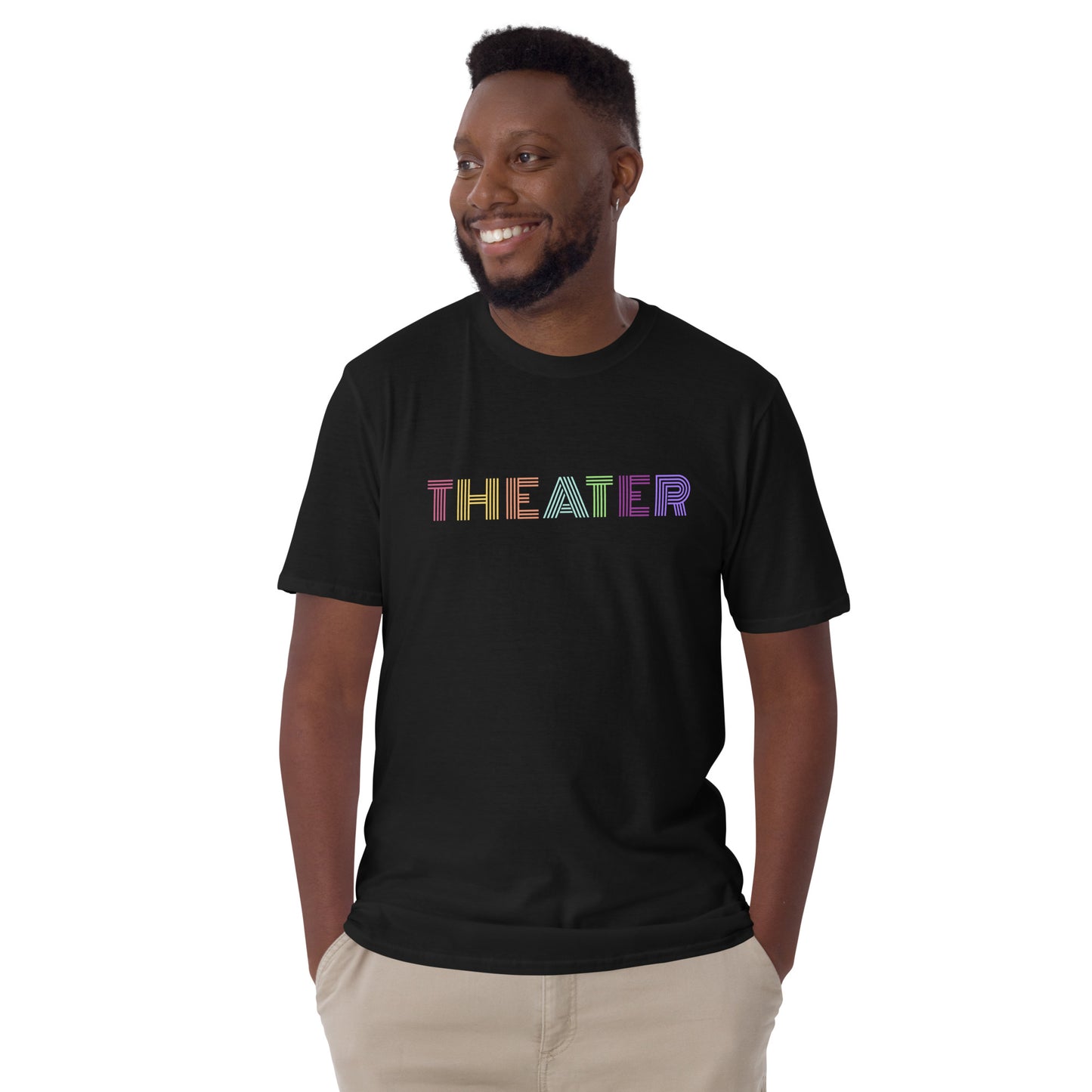 Theater Short-Sleeve Unisex T-Shirt, Colorful Text Tee, Theater Lover Shirt, Drama Plays Gift, Musical Student Gift