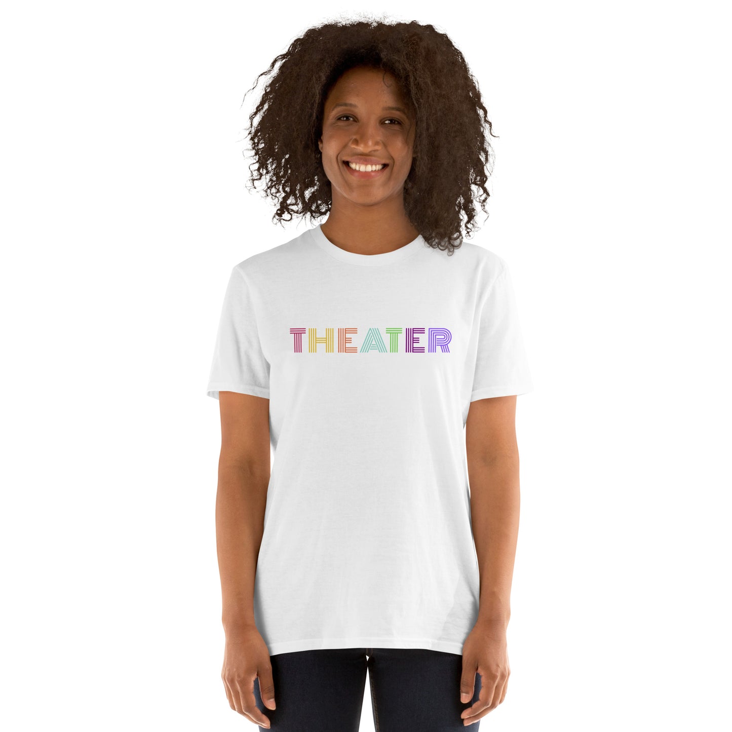 Theater Short-Sleeve Unisex T-Shirt, Colorful Text Tee, Theater Lover Shirt, Drama Plays Gift, Musical Student Gift