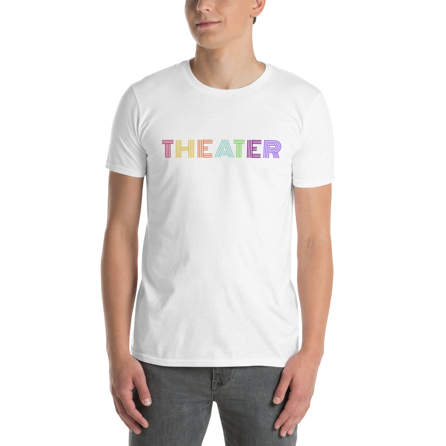 Theater Short-Sleeve Unisex T-Shirt, Colorful Text Tee, Theater Lover Shirt, Drama Plays Gift, Musical Student Gift